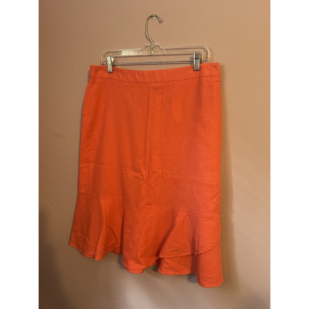 Cato Orange Peach Knee Length Ruffle‎ Skirt Linen Size Large